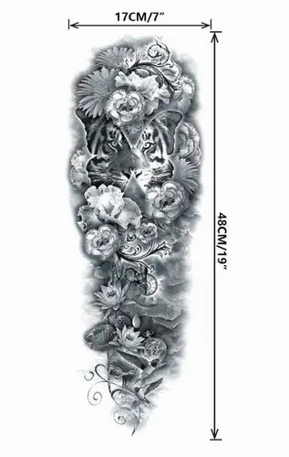 Vista 4 de Pinone Tatuaje temporal de brazo completo para hombre y mujer L19"xW7"(12 hojas)