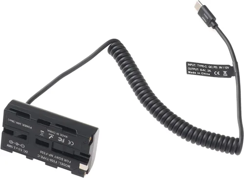 Vista 6 de FocusFoto Cable adaptador de batería ficticia USB-C a NP-F550 para Sony NP-F970 NP-F570 NP-F750 NP-F770 F960 F530 F330 para alimentar la cámara