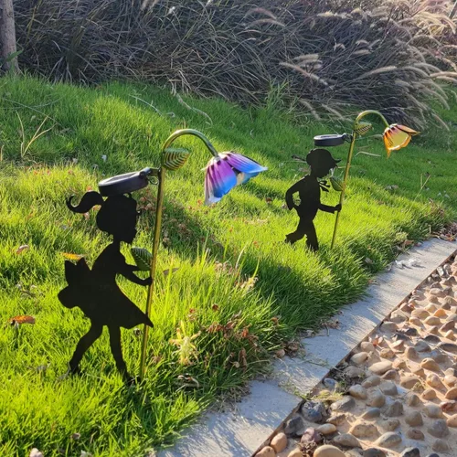 Vista 6 de Paquete de 2 luces solares de jardín, siluetas LED de paisaje para niño y niña, decoración de metal para exteriores, para jardín, paisaje, camino