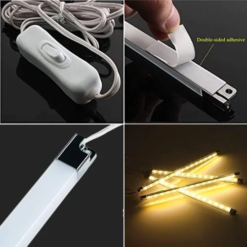 Vista 7 de Kit de Tiras de Luz LED Premium: 6 x 12 Barras Conectables + Interruptor Basculante para Iluminación Ambiental Blanca Cálida en Gabinetes, Closets