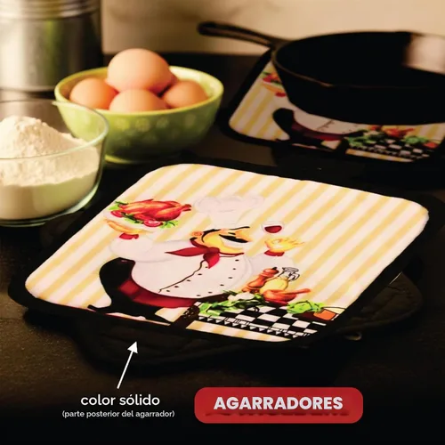 Vista 3 de Encantador juego de toallas de cocina de 5 piezas: diseño de chef uniforme y regordete, incluye 2 paños decorativos (25 x 15), 1 guante de horno y 2