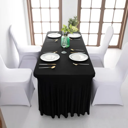 Vista 4 de Falda de mesa de poliéster ajustable de una pieza de elastano, mantel rectangular resistente a las arrugas para eventos de bodas, fiestas