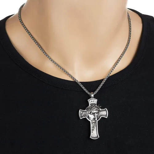Vista 6 de NIGHTCRUZ INRI Collar de Jesucristo collar con colgante de cruz con corona de espinas Jesús