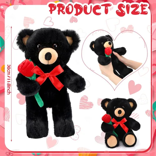 Vista 3 de Civaner Regalo de oso con rosa, divertido y lindo oso de peluche para niños pequeños, mamá, día de la madre, novia, cumpleaños, boda, 11.8 pulgadas
