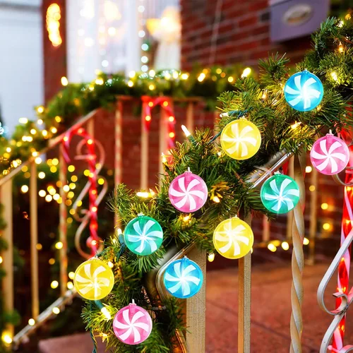 Vista 6 de Honoson 2 Piezas Luces de Cadena de Bastón de Caramelo Decoración 5.5 pies 10 LED Funcionan con Batería Luces de Hadas Lindas Bombillas Dulces
