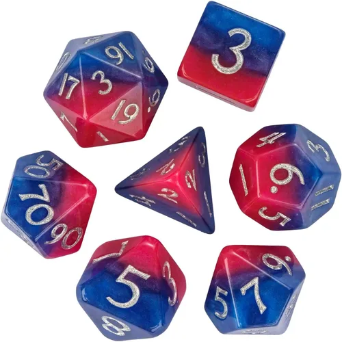Vista 37 de Juego de dados de resina para DND, juego de 7 dados poliédricos negros D&D rellenos con papel de colores brillantes para juegos de rol