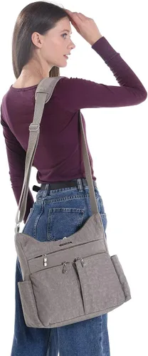 Vista 3 de MHCNLL Bolso bandolera antirrobo RFID para mujer, de nailon, impermeable, ligera, para el hombro