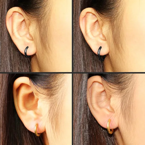 Vista 7 de Juego de aretes Huggie de 0.236 in, 0.315 in, 0.394 in y 0.472 in, hipoalergénicos, pequeños aretes de aro con circonita cúbica para mujeres