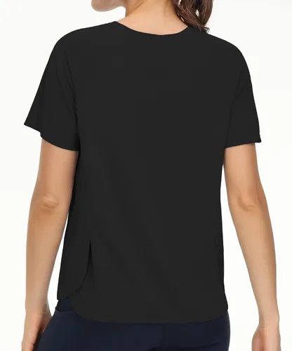 Vista 3 de Tmustobe Camisetas de entrenamiento ligeras de manga corta para mujer, para yoga, gimnasio, cuello redondo, camisetas casuales atléticas para correr