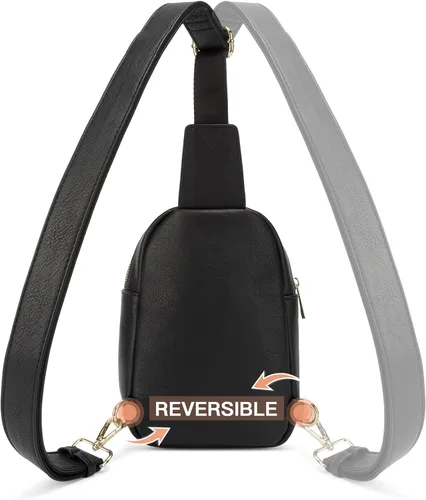 Vista 6 de Telena Bolso bandolera para mujer, cangurera cruzada de cuero vegano con correa ajustable