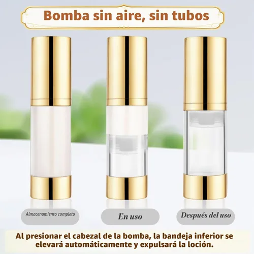 Vista 4 de 4 botellas de plástico transparente sin aire de 0.5 fl oz/0.5 oz con cabeza dorada, vacíos, rellenables, al vacío, cosméticos, almacenamiento