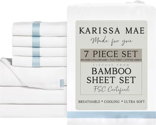 Vista 82 de KARISSA MAE Juego de sábanas de viscosa de bambú de lujo, 100% certificado FSC, refrescante, lujosamente suave, bolsillos profundos de 18 pulgadas