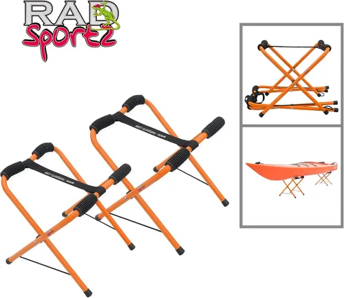 Vista 2 de Rad Sportz - Juego de 2 soportes plegables portátiles para garaje, cobertizo o muelle con acolchado de goma y bolsa de transporte de almacenamiento