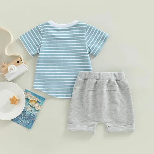 Vista 14 de Conjunto de ropa de verano para niños pequeños, 2 piezas, camiseta de manga corta con cintura elástica