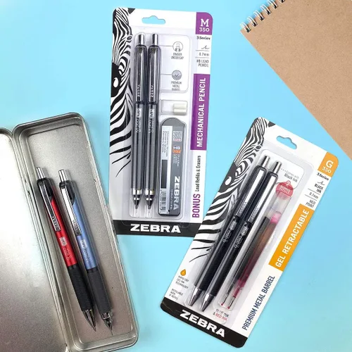 Vista 7 de Zebra Pen Paquete de 2 bolígrafos de gel G-350, tinta negra, punta media de 0.028 in, barril de metal negro espacial premium, tinta de secado