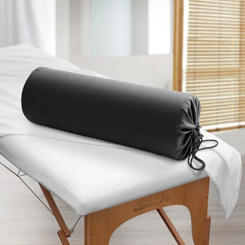 Vista 5 de Saloniture Funda de almohada cilíndrica de microfibra para cojines de mesa de masaje, 30 x 9 pulgadas con cierre de cordón, color negro