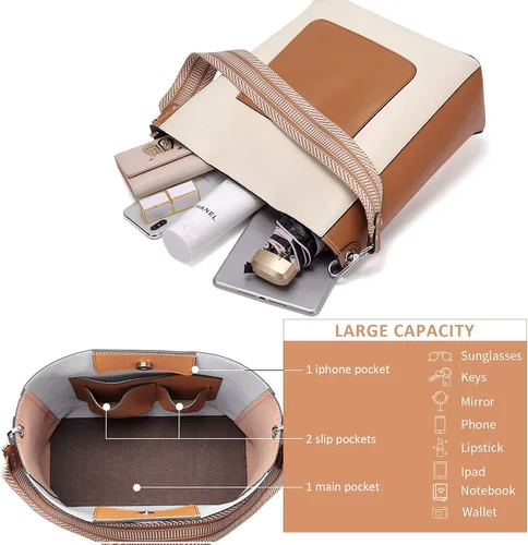 Vista 4 de BOSTANTEN Bolsos de mano para mujer de cuero con bolsa cruzada de hombro albaricoque