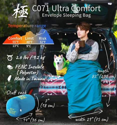 Vista 2 de Litume Summer Sleeping Bag for Adults, Warm Weather Lightweight Combinable Verde azulado