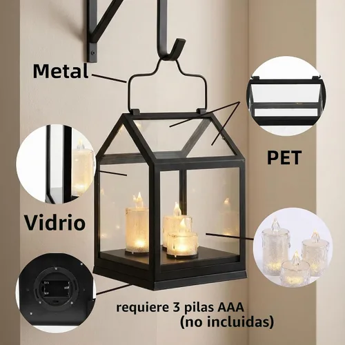 Vista 3 de Farol decorativo para velas de 11 pulgadas con temporizador