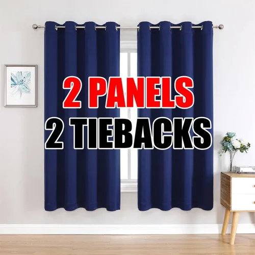 Vista 39 de Set de 2 cortinas para ventana, de Miuco, opacas, con ollaos, para recámara, incluye 2 alzapaños