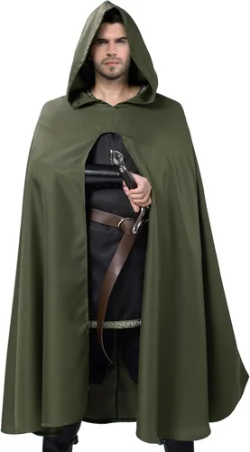Vista 2 de Capa medieval renacentista con capucha, capa vintage con capucha, disfraz de Halloween