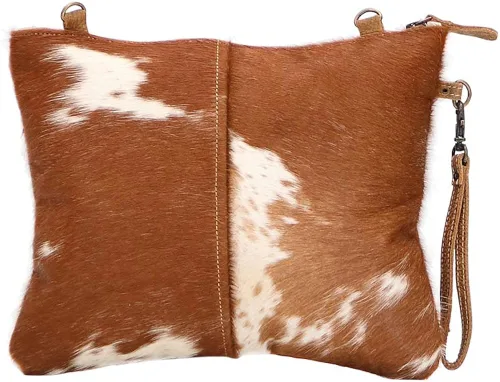 Vista 4 de Myra Bag Ivory & Drab Upcrecycled cuero y cuero de vaca bolso de la bolsa de la muñeca S-1491