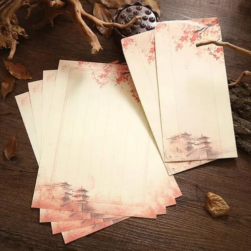 Vista 5 de Juego de 48 piezas de papel de papelería de escritura, 32 papeles coloridos de papelería de escritura con 16 sobres, pintura de tinta de 8