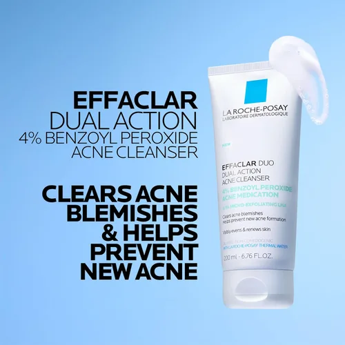 Vista 4 de La Roche-Posay Effaclar Dual Limpiador Facial para Acné con 4% de peróxido de benzoilo y exfoliante LHA, tratamiento para el acné que ayuda a