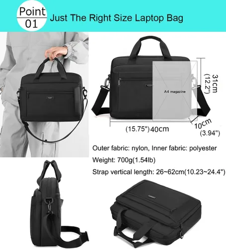 Vista 2 de Bolsa para laptop de 15.6 pulgadas para hombres y mujeres, impermeable, bolso de hombro para computadora, para negocios, oficina, trabajo, viajes