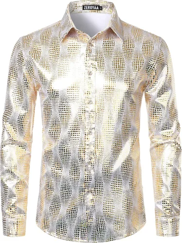 Vista 22 de ZEROYAA Men's Luxury Paisley Floral Printed Button Down Shirt Zhcl36-negro oro