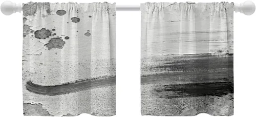 Vista 70 de Shrahala Beige and Orange Abstract Art Brushstrokes Blackout Curtain Tiers, Abstract Oil Paint Kitchen Valance Light Blocking Tier Drapes with Rod