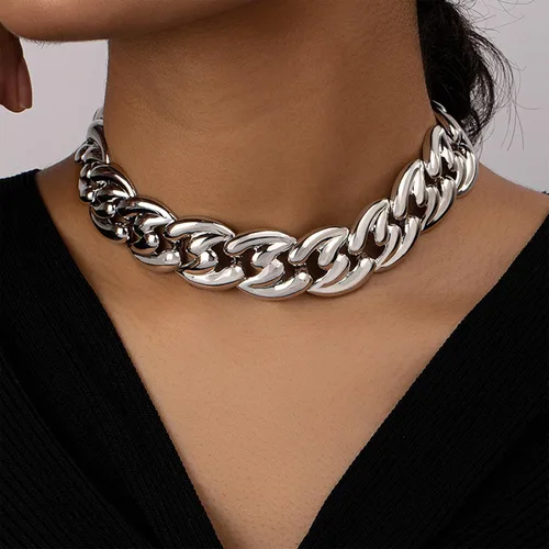 Vista 16 de Collar grueso de oro para mujer, gargantilla de oro, collar grueso de hip pop, collar de oro, joyería apilable, collar de barra en T, trajes