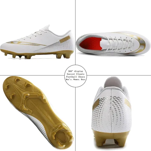 Vista 2 de OAOUIA Tacos de fútbol para hombre, zapatos de fútbol para jóvenes al aire libre, interiores y niños, zapatos de fútbol para correr en tierra firme