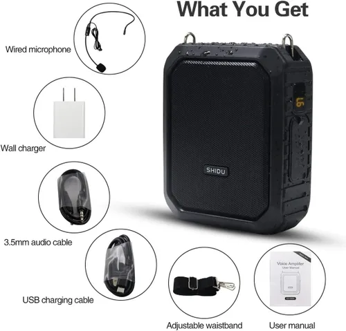 Vista 7 de Amplificador de voz con micrófono de solapa/micrófono auriculares-18 W IPX5 impermeable megáfono altavoz sistema Pa, micrófono portátil Bluetooth