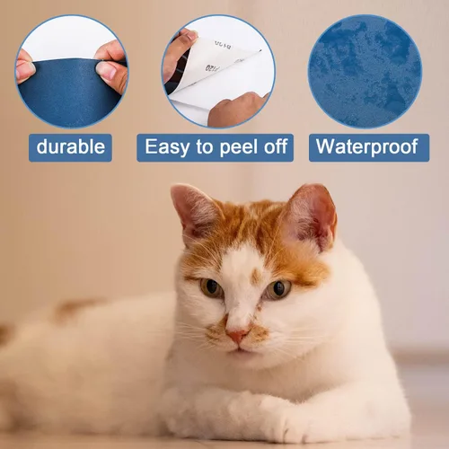 Vista 4 de 6 tiras rascadoras de uñas de gato, 3 tamaños, color azul, papel de lija de grano 120, lima de uñas para gatos, almohadilla de arañazos confiable