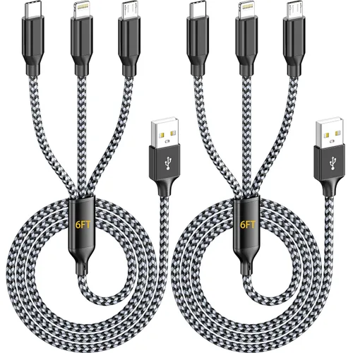 Vista 10 de Cable de carga múltiple para cargador de Apple Watch de 6 pies, cable de carga 3 en 1, USB A/C a Lightning tipo C, cable USB C, cable de cargador