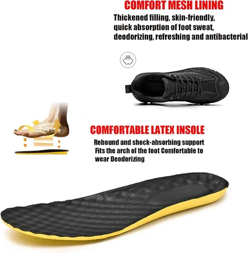 Vista 4 de Zapatillas de senderismo de cuero genuino para hombre, impermeables, clásicas, con cordones, antideslizantes, suela suave, zapatos de trabajo