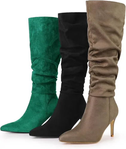 Vista 2 de Allegra K Botas altas hasta la rodilla con tacón de aguja y puntera puntiaguda para mujer