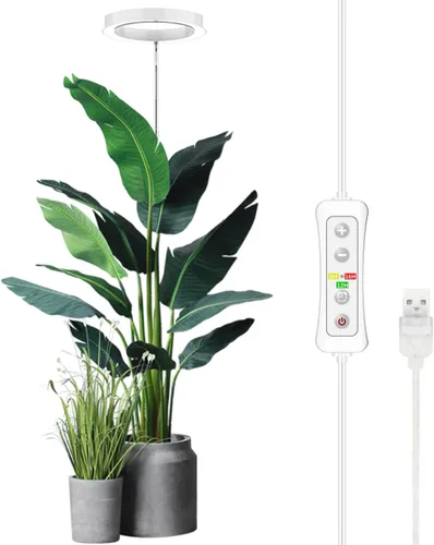Vista 21 de yadoker - Luz de cultivo de plantas, luz LED de espectro completo para plantas de interior, lupa negra, altura ajustable, temporizador automático