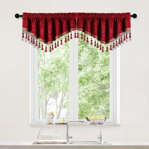 Vista 43 de ELKCA Cortinas de doble cara de felpilla para ventana de cocina, 52x18, bolsillo para barra, cenefa color beige para sala de estar, paquete de 1