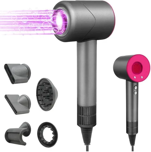 Vista 8 de Secador de pelo, secador de pelo iónico negativo con difusor, motor sin escobillas de alta velocidad de 110,000 RPM, secador de pelo con 5 boquillas