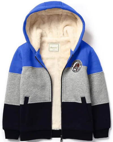 Vista 13 de Bumeex Chaqueta con forro polar Sherpa para niños y niñas, para primavera, otoño, invierno, con cremallera, sudadera con capucha de 2 a 14 años Negro