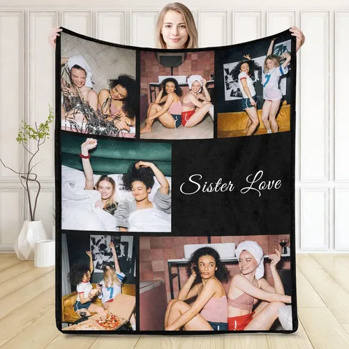 Vista 15 de D-Story Manta personalizada con fotos, manta de fotos personalizada con cualquier texto, manta de forro polar personalizada para cama, sofá