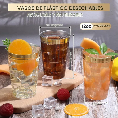 Vista 2 de Sliner 50 vasos de plástico duro con doble aro, copas de vino resistentes para vacaciones, Navidad, Año Nuevo, suministros de fiesta de cumpleaños