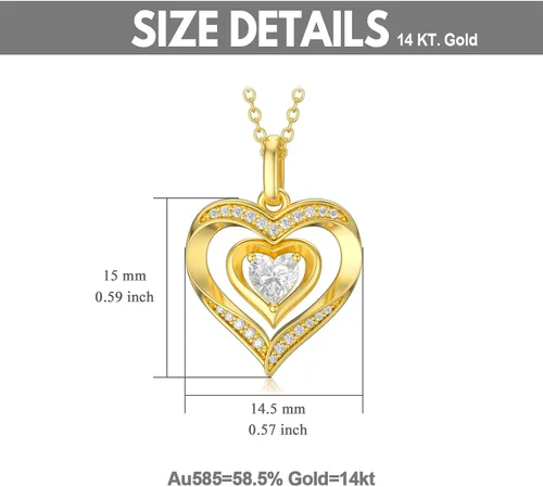 Vista 2 de 14K Solid Gold Heart Necklace for Women I Love You Mom Real Gold Love Heart Flower Pendant Jewelry Mothers Day Gift for Mom Wife Daughter 16-18 Inch