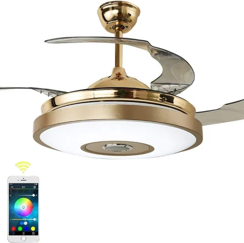 Vista 10 de Candelabros inteligentes de 42 pulgadas con Bluetooth, regulable, 7 cambios de color, lámpara LED de cristal retráctil con ventilador con control