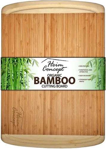 Vista 2 de Orgánic Bamboo [Heim Concept] Tabla de cortar de bambú y bandeja para servir con ranuras para gote, extragrande