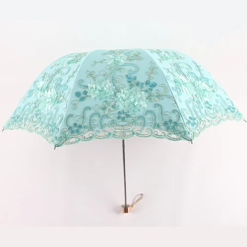 Vista 111 de Honeystore Sombrilla bordada con flor 3D plegable UV con encaje clásico