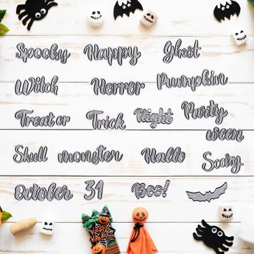 Vista 4 de Troqueles de corte de palabras de Halloween para hacer tarjetas y decoraciones de álbumes de fotos, letras de calavera fantasma, troqueladas