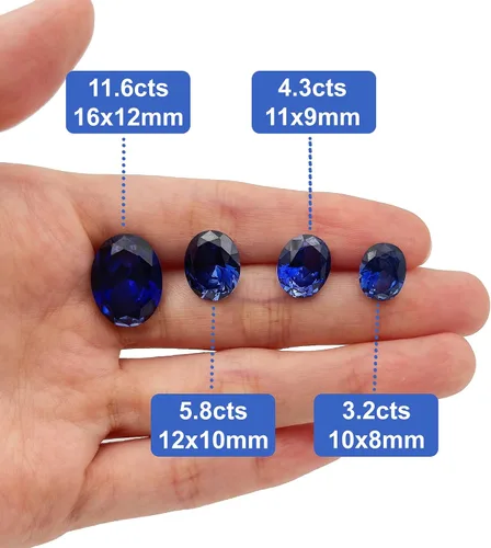 Vista 5 de Piedra de zafiro sintética suelta ovalada azul índigo, corindón pulido, corte de piedras preciosas facetadas 3A VVS (3.2 cts-11.6 quilates, 1 unidad)